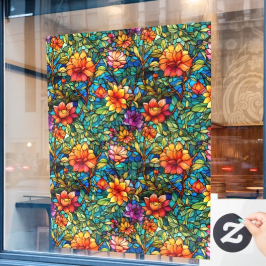 Glas in lood Bloemen Naadloze Patroon Venster Clin Raamsticker (Cafe Raam)