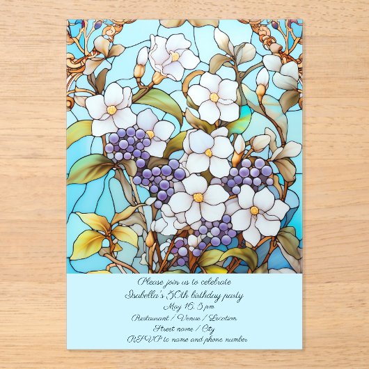 Glas in lood Bloemen Verjaardagsfeest Acryl Uitnodigingen (Voorkant)