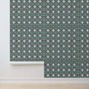 Glas in lood Bloemenpatroon met groen en blauw Behang