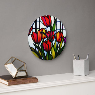 Glas in lood Blooms: Leadlight Tulpen in kleur Grote Klok