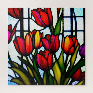 Glas in lood Blooms: Leadlight Tulpen in kleur Legpuzzel