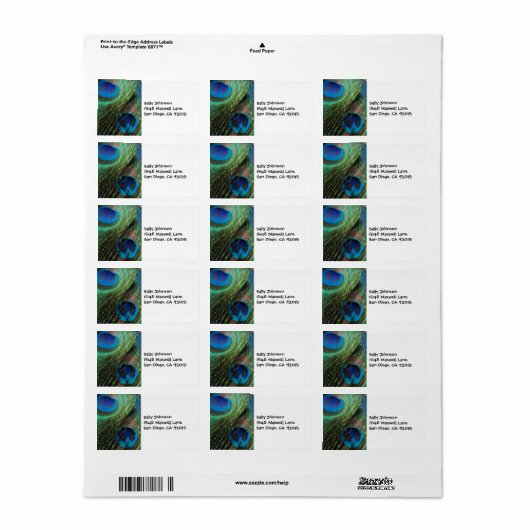 Glas in lood Blue Peacock Adresetiketten Etiket (Full Sheet)