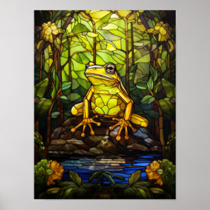 Glas-in-lood Boomkikker Jungle Vijver Raam Poster
