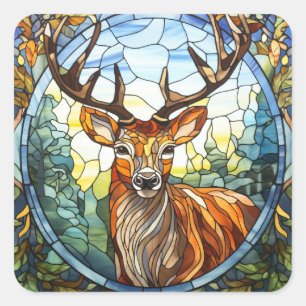 Glas in lood Bos Vriend Stag Herten Vierkante Sticker