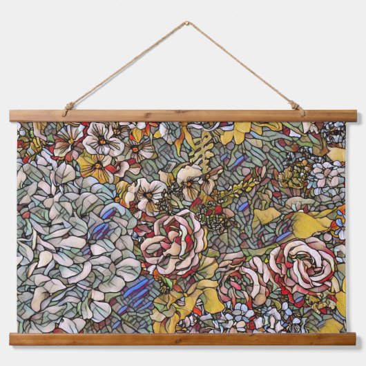 Glas in lood Botanische Bloemen Hangend Wandkleed (Voorkant)