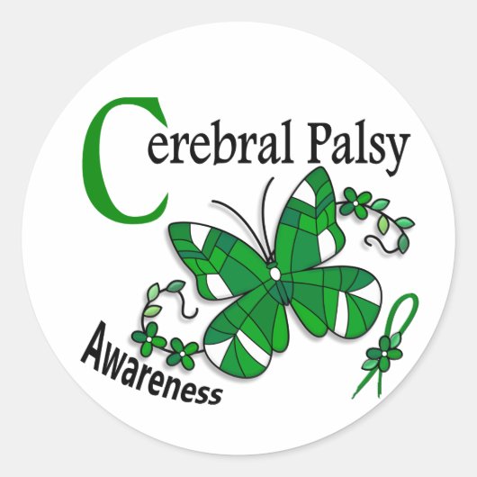 Glas in lood Butterfly 2 Cerebral Palsy Ronde Sticker (Voorkant)