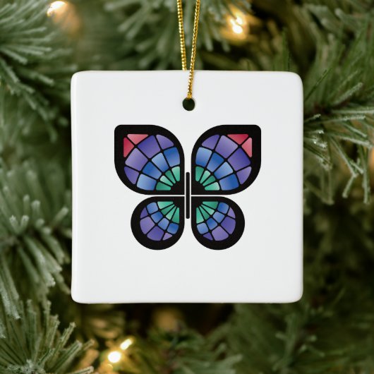 Glas in lood Butterfly Keramisch Ornament (Boom)