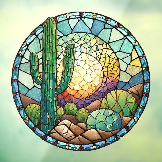 Glas in lood Cactus Desert Sunset Suncatcher Raamsticker (Vel 3)
