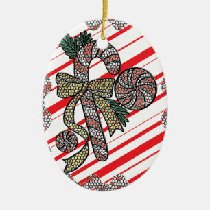 Glas in lood Candy Cane Keramisch Ornament