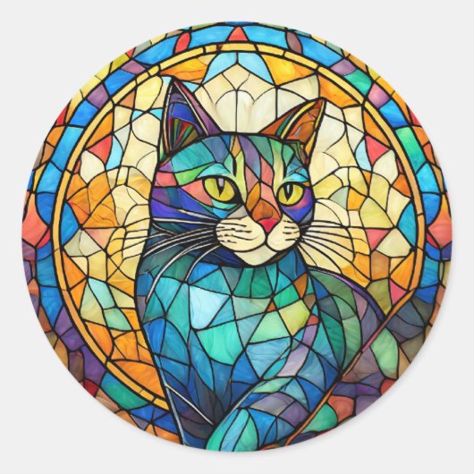 Glas in lood Cat Ronde Sticker (Voorkant)