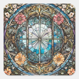 Glas in lood Christelijke Abstracte kunst Vierkante Sticker
