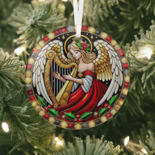 Glas in lood Christmas Angel speelt harp Ornament