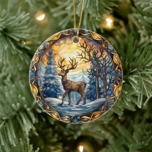 Glas in lood Christmas Deer Ornament (Boom)
