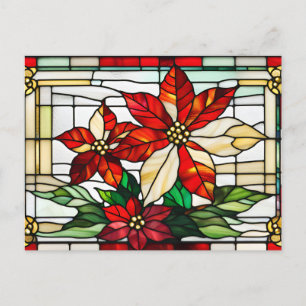 Glas in lood Christmas Poinsettia Flowers Feestdagenkaart