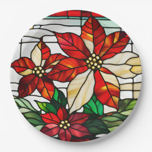 Glas in lood Christmas Poinsettia Flowers Papieren Bordje