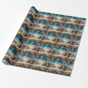 Glas in lood Christmas Scene Wrapping Paper Cadeaupapier