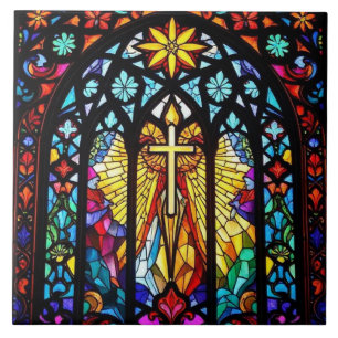 Glas in lood Church Cross Christelijke geloofskuns Tegeltje