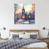 Glas in lood Church Stretched Canvas Print (Insitu (Slaapkamer))