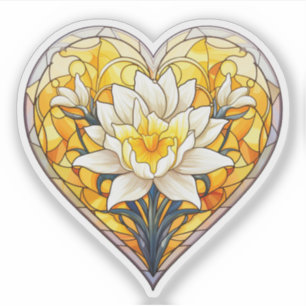 Glas in lood Daffodils Hart Sticker