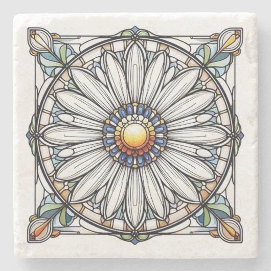 Glas in lood Daisy #2 Stenen Onderzetter (Voorkant)