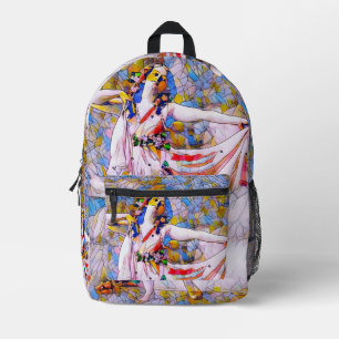 Glas in lood danser in vloeiende kleding bedrukte rugzak