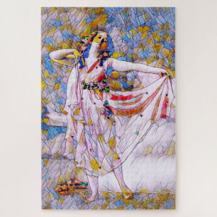 Glas in lood danser in vloeiende kleding legpuzzel