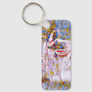 Glas in lood danser in vloeiende kleding sleutelhanger