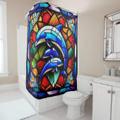 Glas in lood Dolphin's 2 Douchegordijn (In situ)