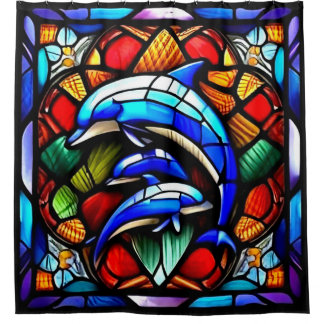 Glas in lood Dolphin's 2 Douchegordijn