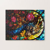 Glas in lood Dragon met Bloemen Puzzel Legpuzzel (Horizontaal)