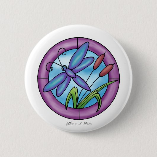 Glas in lood Dragonfly Ronde Button 5,7 Cm (Voorkant)