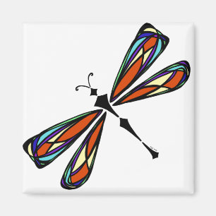 Glas in lood Dragonfly Square Magnet Magneet