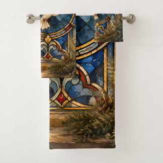 Glas-in-lood Duif Kerstmisraam Bad Handdoek
