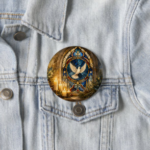 Glas-in-lood Duif Kerstmisraam Ronde Button 7,6 Cm