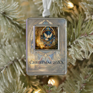Glas-in-lood Duif Kerstmisraam Verzilverd Kader Ornament