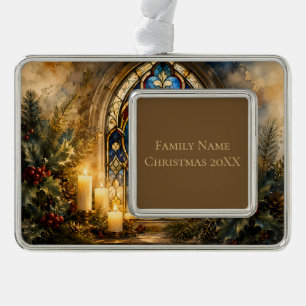Glas-in-lood Duif Kerstmisraam Verzilverd Kader Ornament