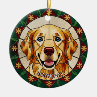 Glas-in-lood-effect HONDEN naam Kerstmis Keramisch Ornament