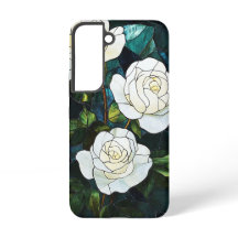 Glas in lood Effect Samsung Hoesje, Witte Rozen