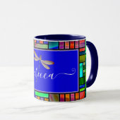 Glas in lood en libellen op maat mok (Voorkant rechts)