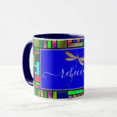 Glas in lood en libellen op maat mok (Voorkant links)