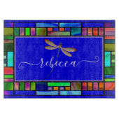 Glas in lood en libellen op maat snijplank (Voorkant)