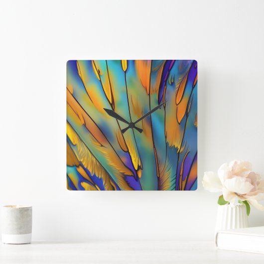 Glas in lood Feather AI Abstracte Art Vierkante Klok (Huis)