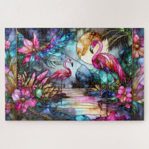 Glas-in-lood Flamingo Maan Tuin Legpuzzel