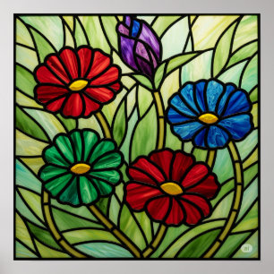 Glas in lood Floral Mosaic Art Poster