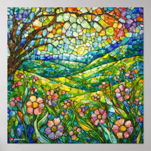 Glas in lood florale natuur ongeframed poster