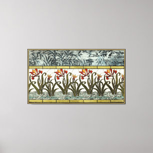 Glas in lood Flowers met Tan Border Canvas Afdruk