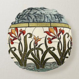 Glas in lood Flowers met Tan Border Rond Kussen