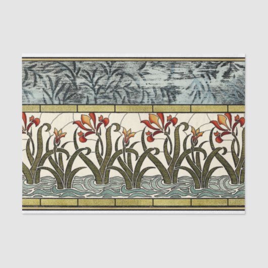 Glas in lood Flowers met Tan Border Tissuepapier (Voorkant)