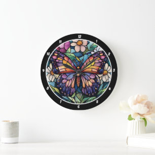 Glas in lood Garden" - Vlinder & Bloemen Grote Klok