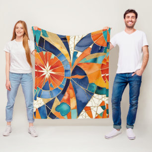 Glas in lood geometrische vormen in Sinaasappel en Fleece Deken